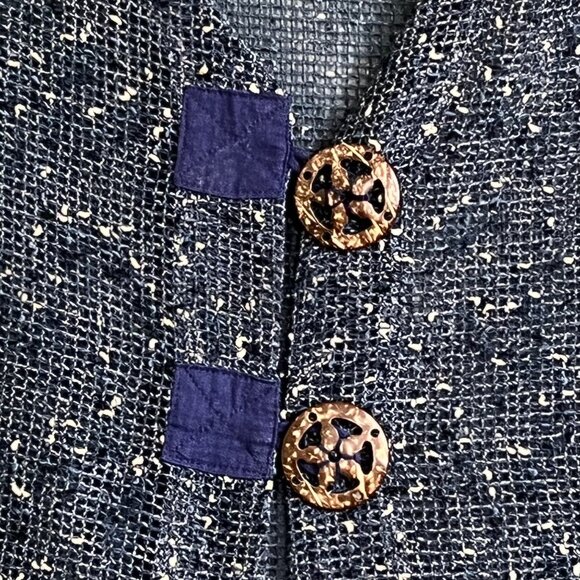 Kaktus Womens Open Weave Blue  Cream Button Down V Neck Top Size Large - Picture 2 of 8